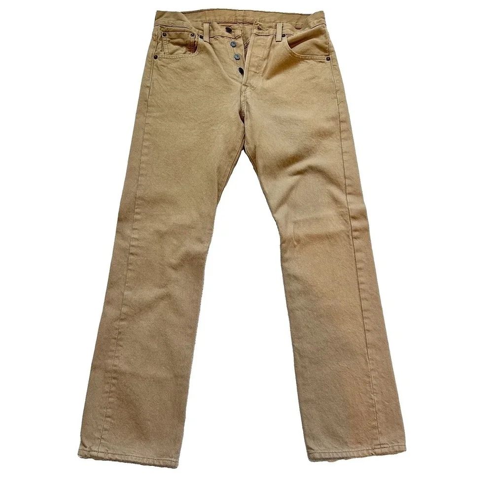 Levi's Jeans 501 Mens Button Fly 30x30 (Measures 30x29.5) Tan Cotton Straight